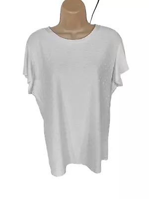 Buy Womens M&s Size Uk 14-16 Medium White Woven Dobby Print T-shirt Top Frill Sleeve • 11.99£
