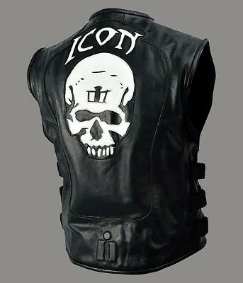 Buy Icon Skull Racer Men's Biker Real Leather Stylish Motorcycle Fabric Wear Jacket • 99.99£