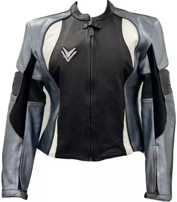 Buy FRANK THOMAS Leather Biker Jacket Black, Silver Grey And White Women UK16 EU42 • 35£
