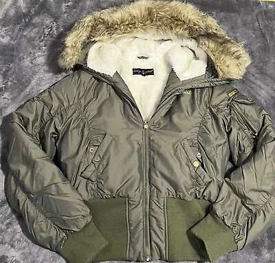 Buy Vintage 90s Baby Phat Hooded Crop Fit Bomber Jacket Faux Fur Y2K Women Medium • 169.63£