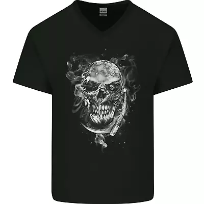 Buy Grim Reaper Skull Death Biker Motorcycle Mens V-Neck Cotton T-Shirt • 8.99£