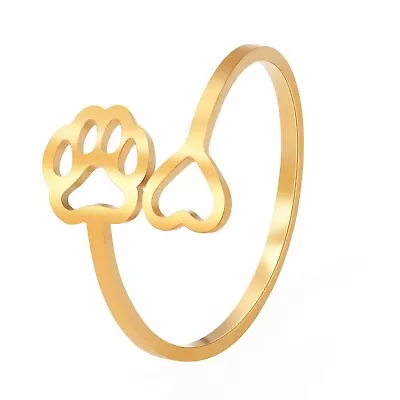 Buy Minimalist Heart Cat Dog Paw Rings Jewelry For Women Adjustable Stainless Steel • 4.31£