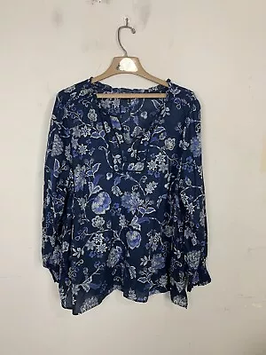 Buy Talbots Womens Shirt 3X Plus Blue Floral Peasant Ruched Popover 100% Cotton • 27.94£