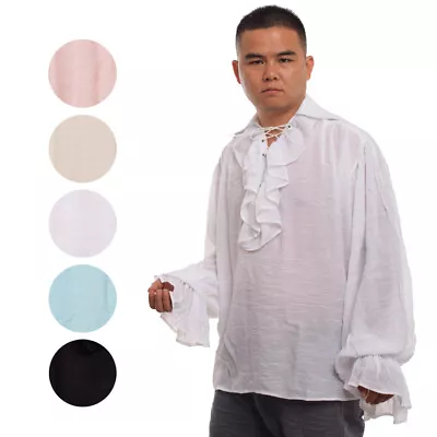 Buy Unisex Gothic Medieval Blouse Ruffled Shirt Renaissance Poet Vampire Colonial • 20.39£