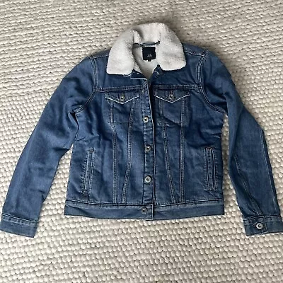 Buy River Island Blue Denim Fleece Lined Jacket Mens L • 19.99£