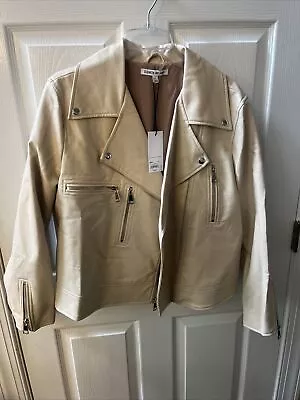 Buy Elizabeth And James Moto Jacket Womens Large L Ivory Faux Leather Full Zip • 62.73£