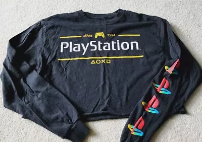 Buy Playstation Shirt Womens Medium Black Cutoff Cropped Japan 1994 100% Cotton • 5.67£