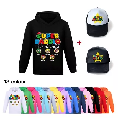 Buy Kids Super Mario Hooded Hoodie Pullover Sweatshirt Jumper +Cap Tops Xmas Gift • 12.99£