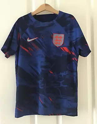Buy Nike Boys Dri Fit England Football Pre Match Blue T Shirt Top Size Medium M • 4.99£
