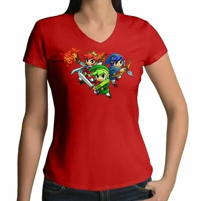 Buy Triforce Ganon Juniors Womens Vneck T-Shirt Legend Zelda Tri Force Heroes Link • 16.07£
