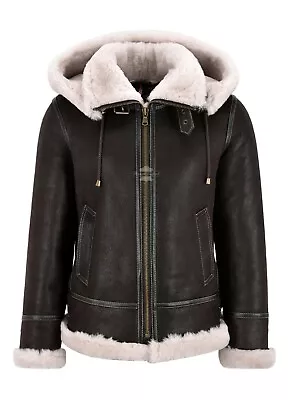 Buy Ladies Sheepskin Jacket B3 Bomber Detachable Hood Classic WW2 Shearling Jacket • 350£