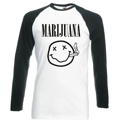 Buy Funny  Marijuana Happy Face  Raglan Longsleeve Baseball T-shirt • 16.99£