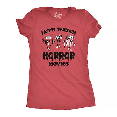 Buy Womens Lets Watch Horror Movies T Shirt Funny Spooky Scary Film Lovers Tee For • 7.41£