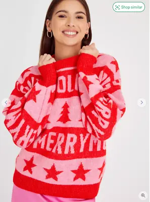 Buy New Tu Womens Plus Size 18 Red & Pink Logos Novelty Christmas Jumper • 0.99£