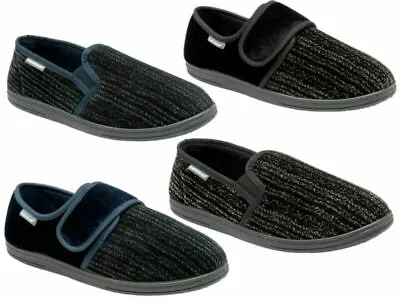 Buy Mens Gents Dunlop Slippers Velour Slip On Easy Fit Hard Sole Comfy Indoor Shoes • 9.99£