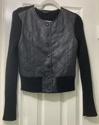 Buy BCBG MAXAZRIA Woman's Vegan Leather Sweater Bomber Jacket Black Size Medium • 26.45£