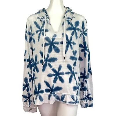 Buy Loft Floral Tie Dye Blue White Long Sleeve Cotton Hoodie Sweatshirt Womens Sz L • 19.45£