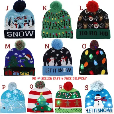 Buy Christmas Hats With LED Light Up Beanie Sweater Christmas Hat Winter Snowflake • 6.89£