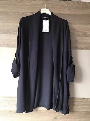 Buy Made In Italy Waterfall Blazer Jacket Pockets Fold Up Sleeves Navy 12-14 • 7.99£