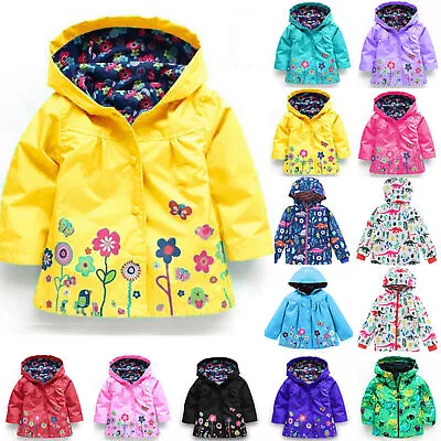 Buy Toddler Kids Girls Boys Hooded Floral Raincoat Jacket Ski Snow Windproof Zip Up • 6.59£