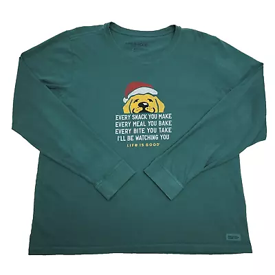Buy Life Is Good T-Shirt Long Sleeve Green Christmas Santa Dog Watch You Women's XXL • 17.99£