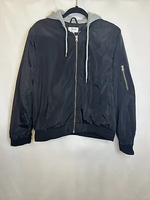 Buy NWOT Women’s Black XL Windbreaker Jacket Faux Gray Hoodie Insert Streetwear • 8.50£