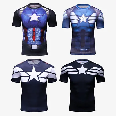 Buy Avengers Captain America 3D T-Shirts Cosplay Superhero Mens Quick Dry Tops Tee • 10.80£