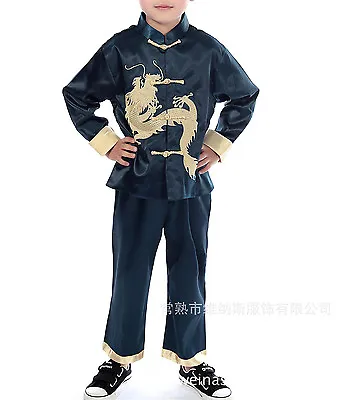 Buy Chinese Oriental Childrens Boys Royal Blue Dragon Top Trousers Pyjamas Chboy5 • 16.99£