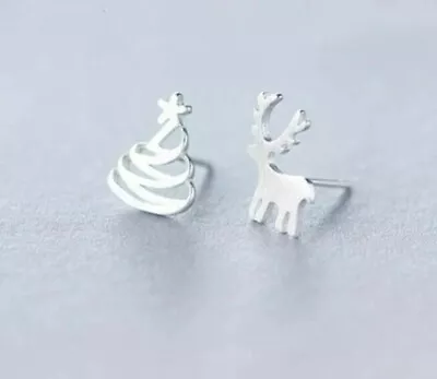 Buy Christmas Tree And Deer Earrings, Reindeer Elk Stag Tree Festive Jewellery Gift • 3.99£