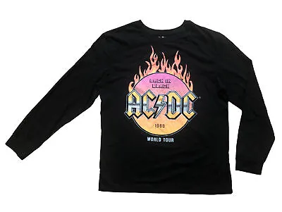 Buy AC DC  1980 World Tour Back In Black Long Sleeve T Shirt Black Youth XL 14/16 • 5.51£