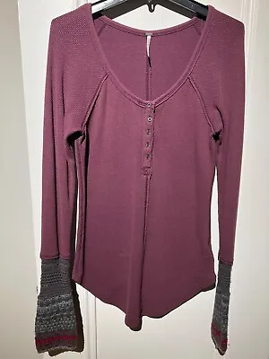 Buy Free People Purple Crochet Sleeve Henley Top • 28.82£