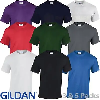 Buy Gildan Mens T Shirt Plain Heavy Cotton Short Sleeve Tshirts Multi Pack Lot G5000 • 25.99£
