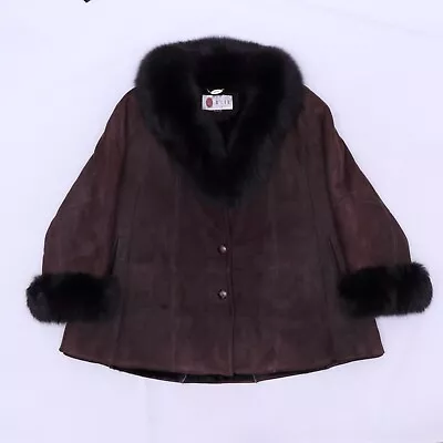 Buy C6390 VTG Ovis Women's Suede Leather Fox Fur Coat Jacket • 23.67£