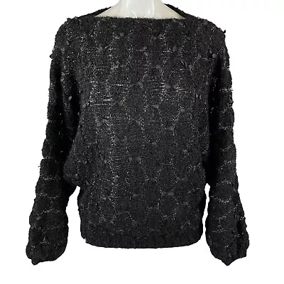 Buy Vintage Jenny Lilly Sweater Small Mohair Wool Silk Black Boucle England T24 • 28.37£