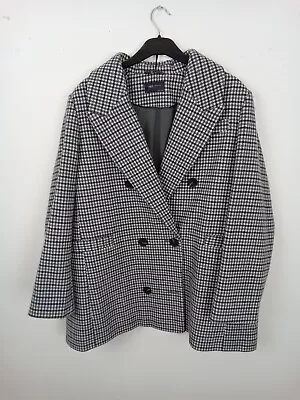 Buy M&S Dogtooth Double Breasted Tweed Jacket Size 20 Black Mix V-Neck Lapel New F2 • 9.99£
