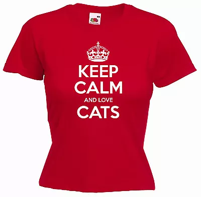 Buy 'Keep Calm And Love Cats' Funny Ladies Pet Girls Birthday Gift T-shirt Tee • 11.69£