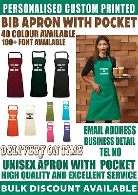 Buy Personalised BIB Apron Pocket  Kitchen Workwear Chef Printed Custom Logo Text • 13.99£