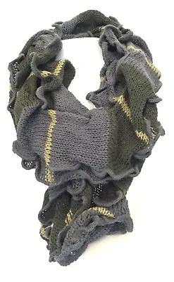 Buy Scarf Wrap Boho Hippy Goth GREY GREEN Ruffle Warm Knit LETTUCE OF LONDON Gift • 11.99£