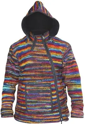 Buy Men Cross Neck Hooded Tie Dye Multicoloured Super Cosy Woolly Hippie Jacket • 65.99£