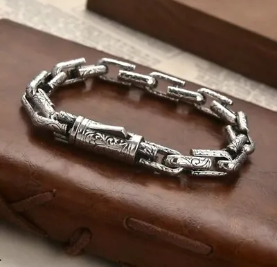 Buy Men's Solid Stainless Steel Box Link Heavy Patterned Chain Bracelet Jewellery Uk • 14.89£