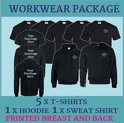 Buy Work Wear Package Custom Printed 1 Hoodie 1 Sweatshirt 5 T-Shirts Personalised • 95£
