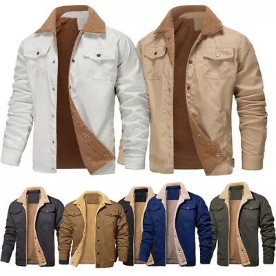 Buy Winter Coat Fleece Cargo Jacket 4 Pockets Lapel Collar Trucker Cotton Work Men • 23.99£