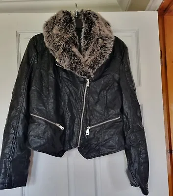 Buy Ladies Faux Leather Jacket With Detatchable Faux Fur Collar • 8.99£