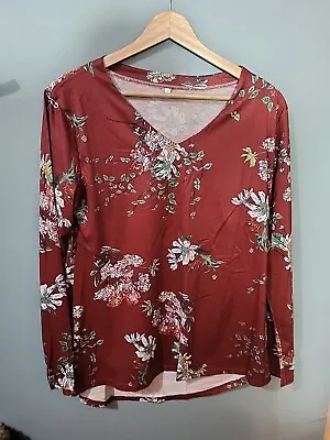 Buy Size S Small Red Long Sleeve Floral V Neck T-shirt (124/68) • 3£