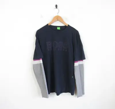 Buy Hugo Boss Mens T Shirt Long Sleeve Double Layer Crew Neck Cotton Top Logo L • 16.49£