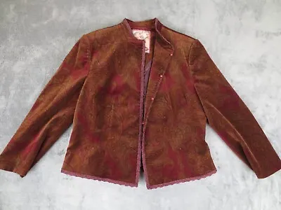 Buy Vintage Zelda Jacket Womens 8 Purple Brown Velvet Cotton Stretch Lined Button • 34.16£