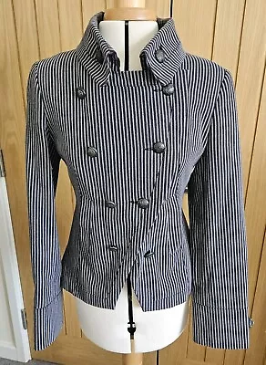 Buy VINTAGE TOPSHOP VICTORIAN MILITARY JACKET Red White Blue Stripe Size 10 • 38£
