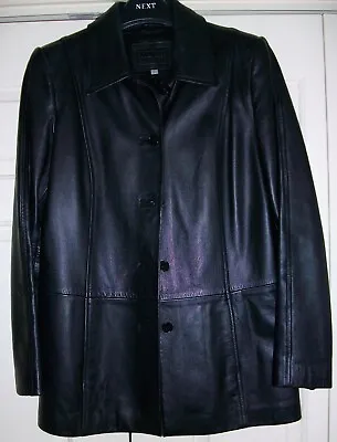 Buy Quality Vintage M&S Mid-Length Collared Turkish Leather Black Jacket Size 12 • 90£