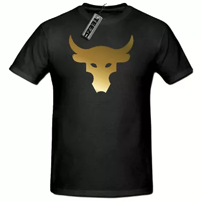 Buy Brahma Bull Logo Tee, The Rock Project Gym Men's T Shirt,(Gold Slogan T Shirt) • 9.99£