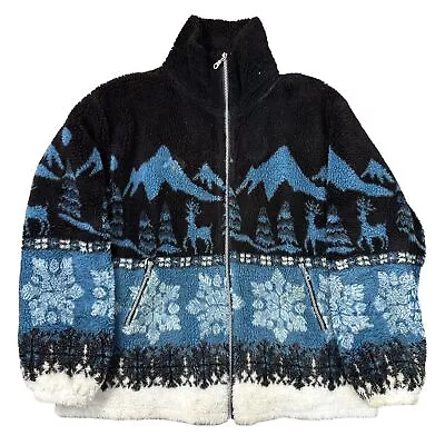 Buy Vintage Fleece Jacket Wildlife Stag All Over Print Retro Y2K Blue Black Mens 2XL • 39.99£